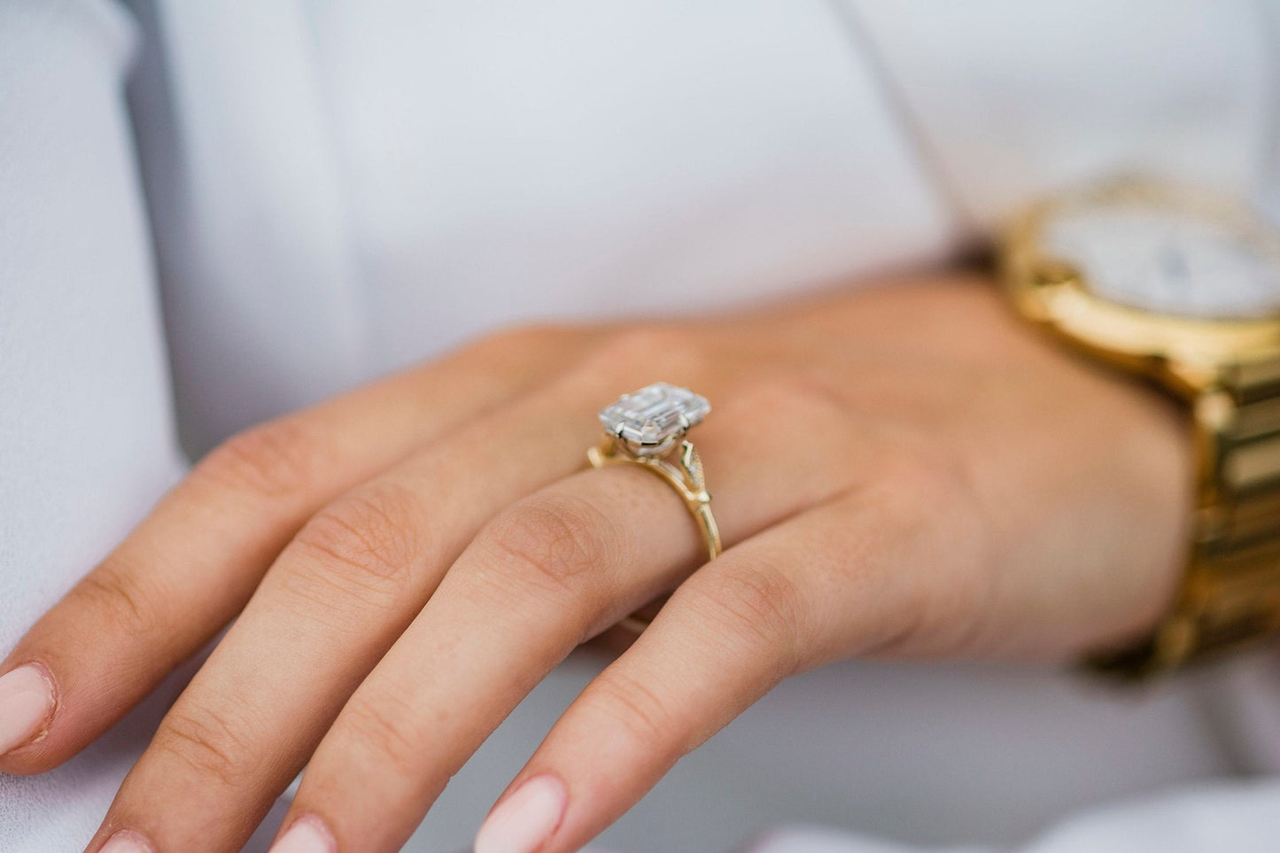 4.10CT Emerald Cut Vintage Pave Moissanite Diamond Engagement Ring