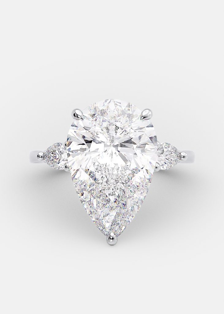 4.0ct Pear Cut Three Stone Moissanite Diamond Engagement Ring in 14K Gold