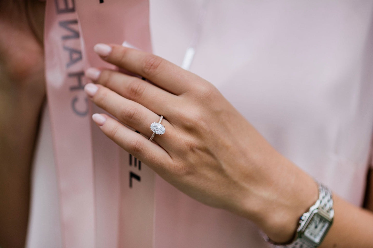 3.0ct Oval Cut Hidden Halo Moissanite Diamond Engagement Ring