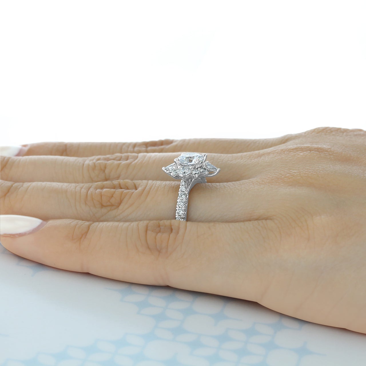 1.0ct Round Cut Gabriel Halo Moissanite Solitaire Engagement Ring