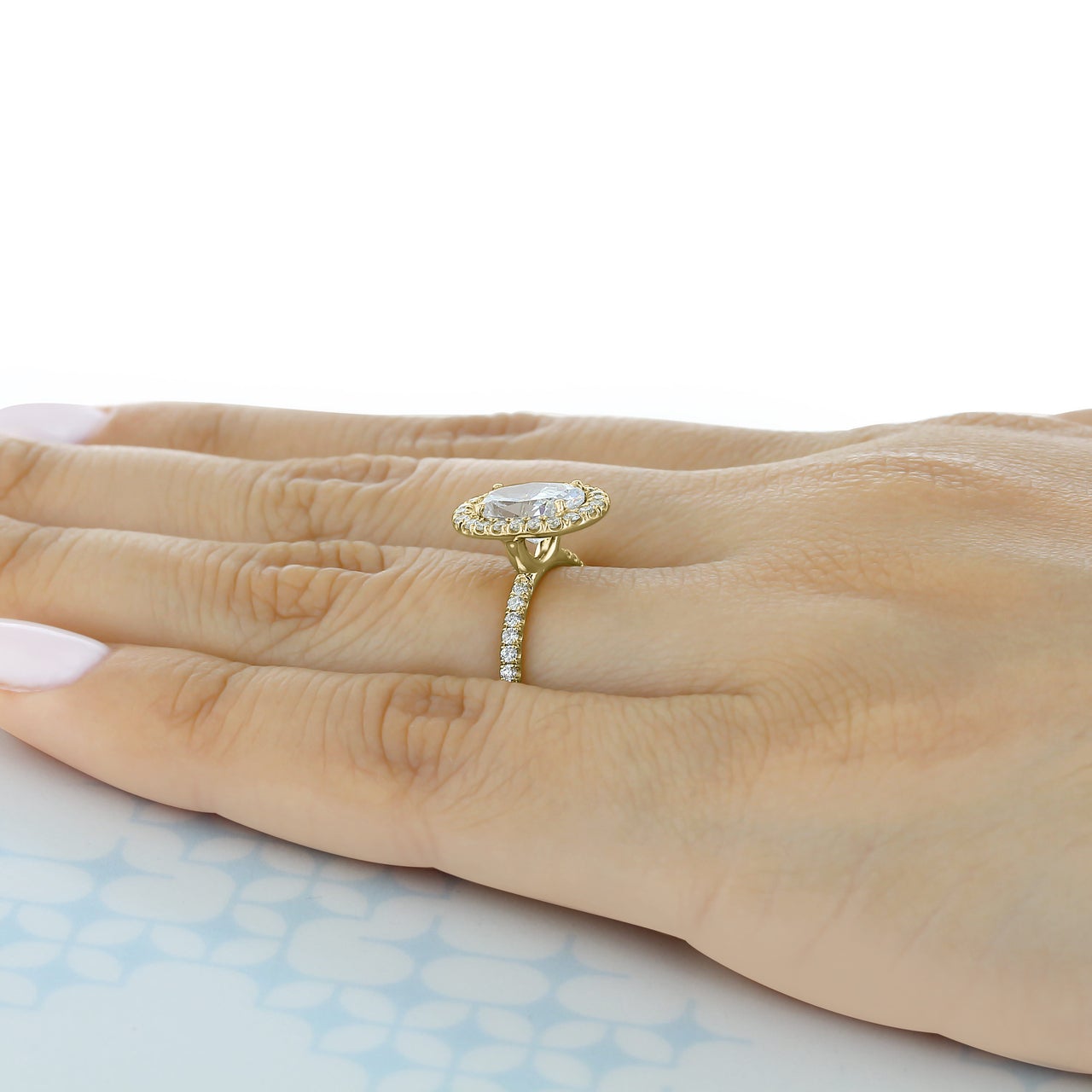 1.33ct Oval Cut Moissanite Halo Solitaire Engagement Ring