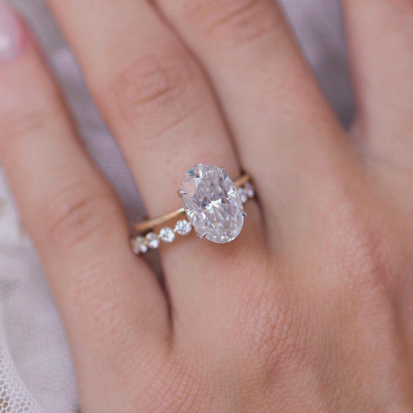 4.0CT Oval Cut Moissanite Hidden Halo Engagement Ring