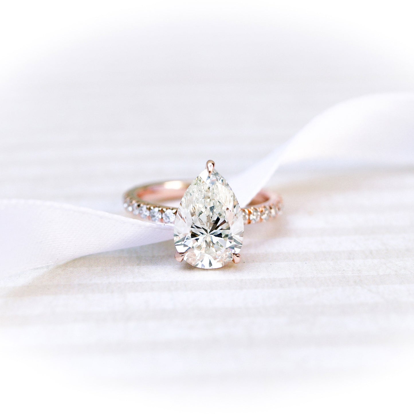 2.25CT Pear Cut Moissanite Petite Pave Diamond Engagement Ring