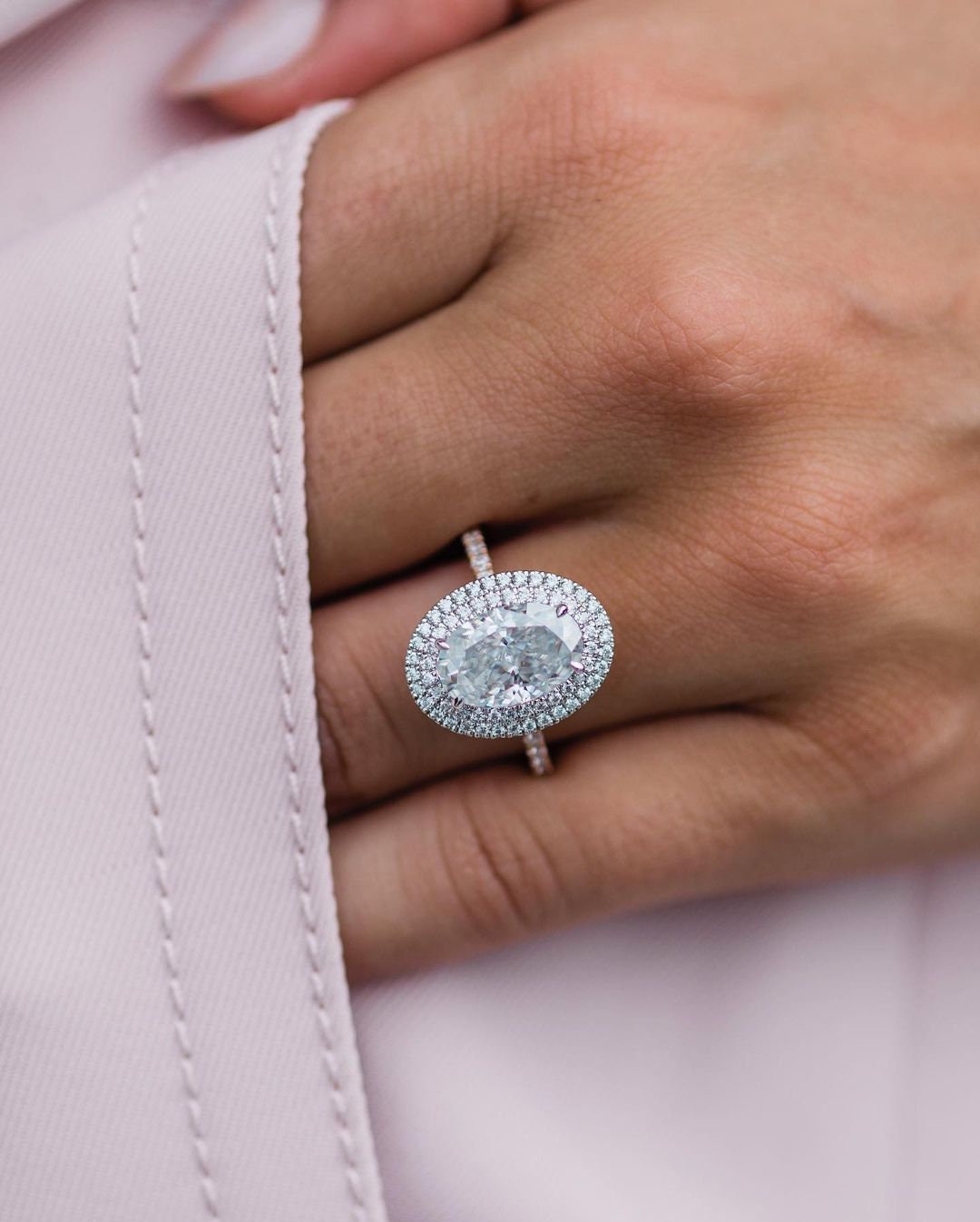 1.85 - 3.85 CT Oval Double Halo Moissanite Engagement Ring