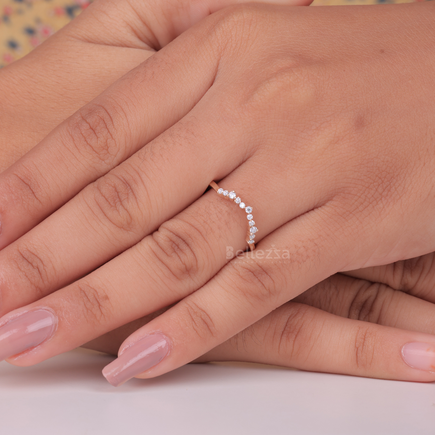 Round Brilliant Diamond Curved Wedding Band - Ready to Ship