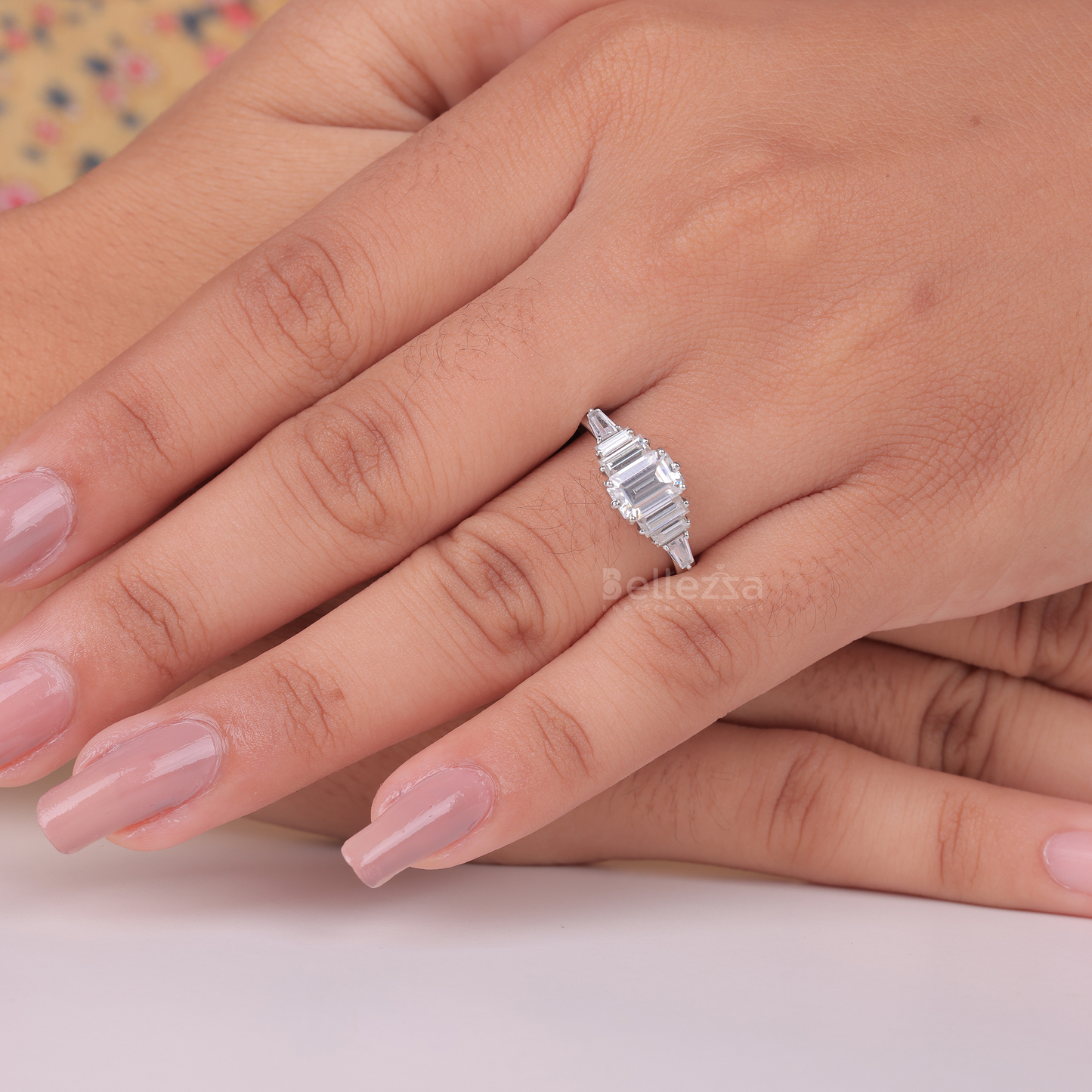 1.0CT Emerald Cut Cluster Moissanite Engagement Ring - Ready to ship