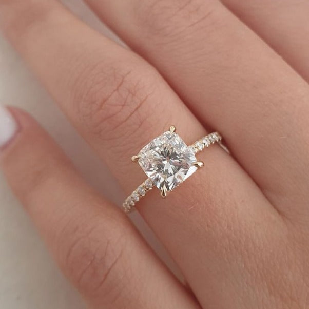 2.0ct Cushion Cut Moissanite Diamond 14K Gold Engagement Ring