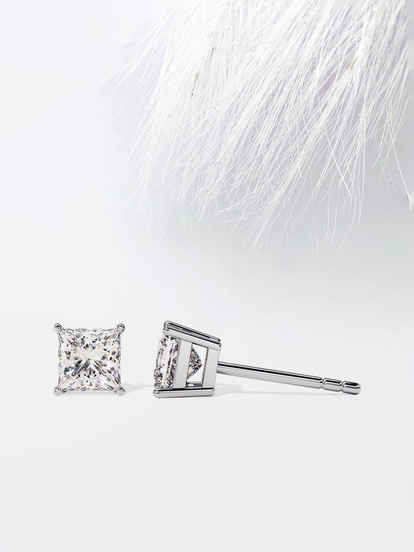 Princess Cut Solitaire Moissanite Stud Diamond Earrings For Women
