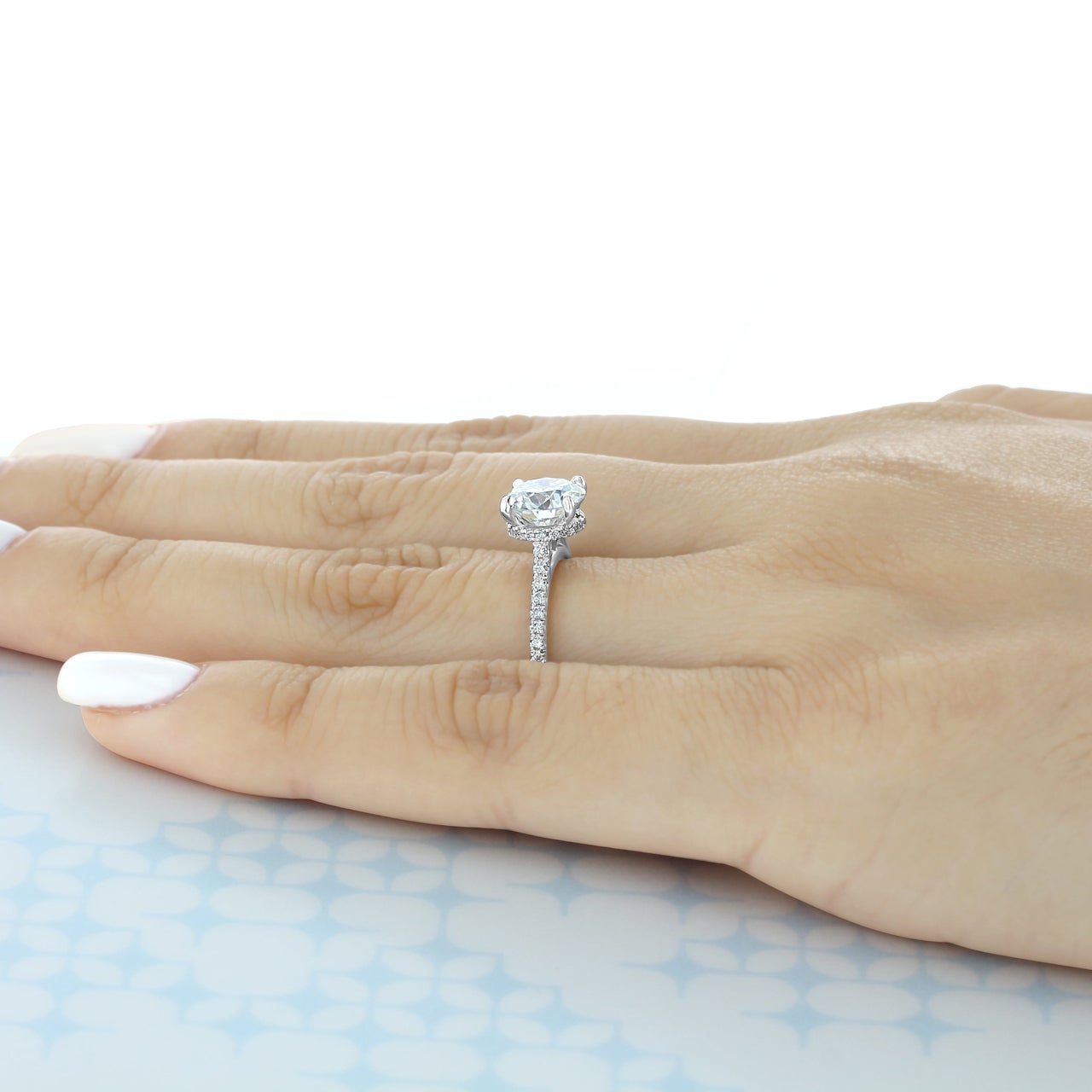 1.5CT Round Cut Hidden Halo Moissanite Diamond Engagement Ring