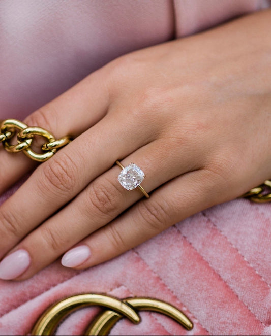 3.0 CT Cushion Solitaire Hidden Halo Moissanite Engagement Ring