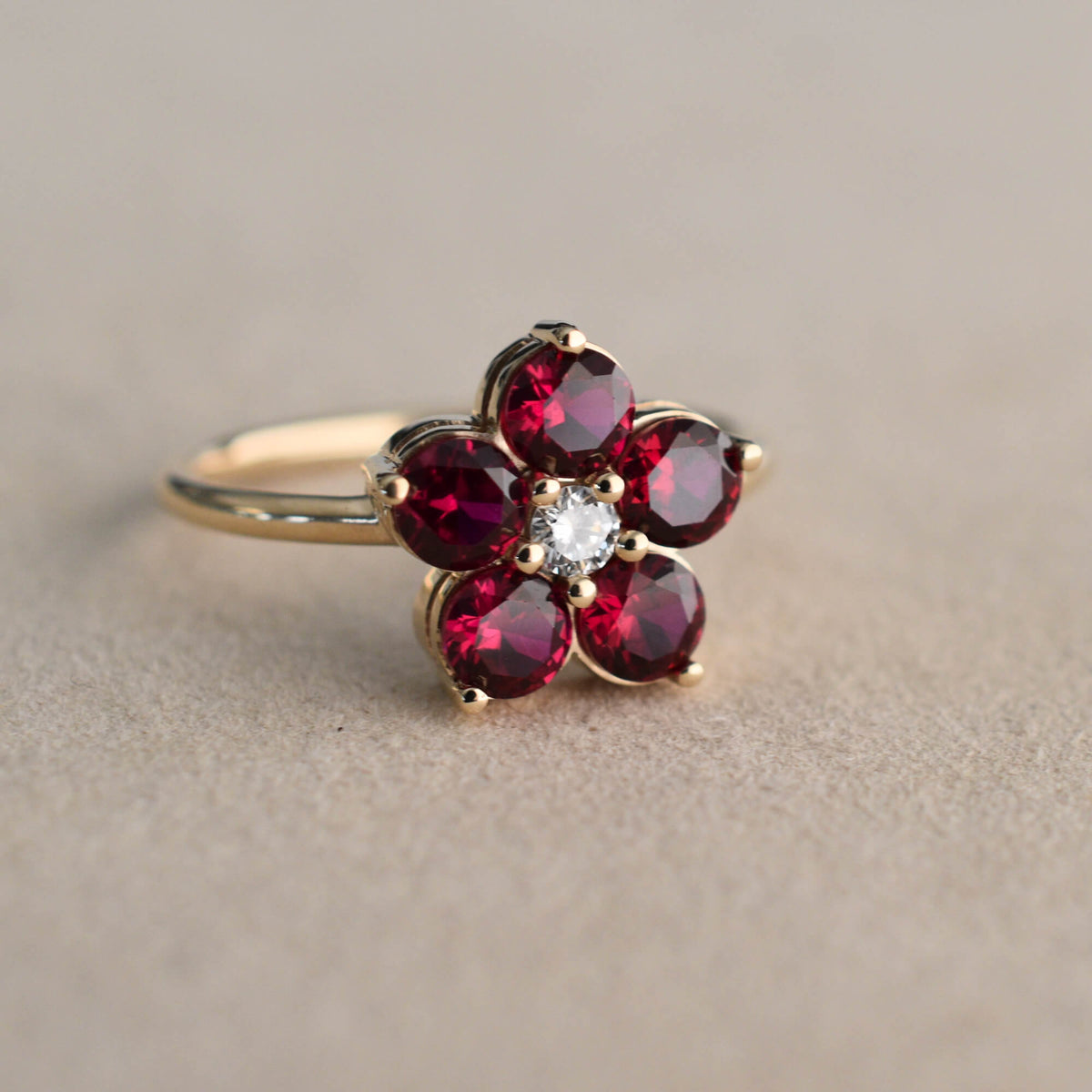 1.45TCW Round Cut Floral Moissanite Ruby Bithstone Engagement Ring