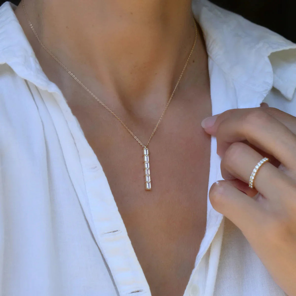 0.84TCW Baguette Cut Moissanite Diamond April Birthstone Necklace