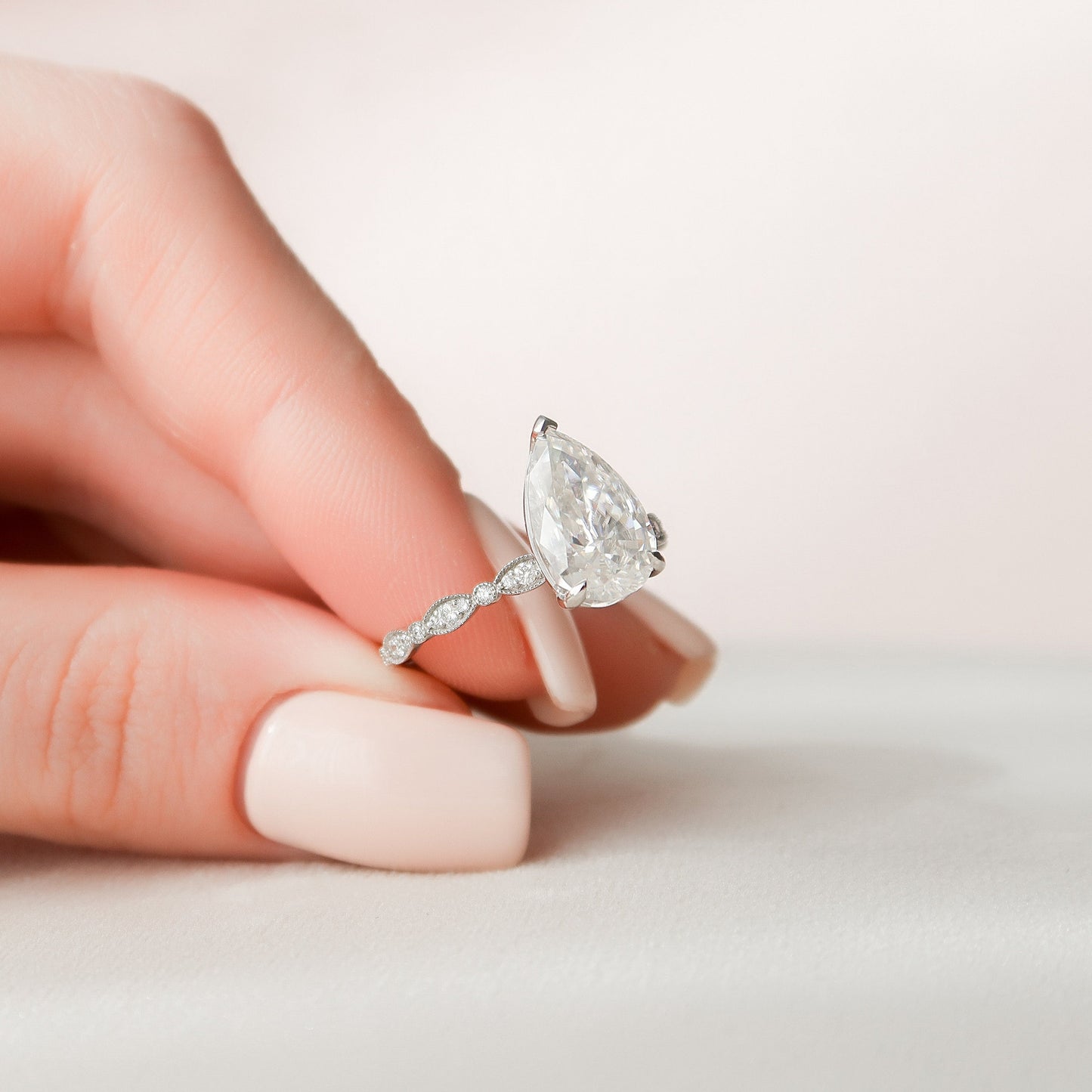 2.50CT Pear Cut Vintage Pave Moissanite Diamond Engagement Ring For Women