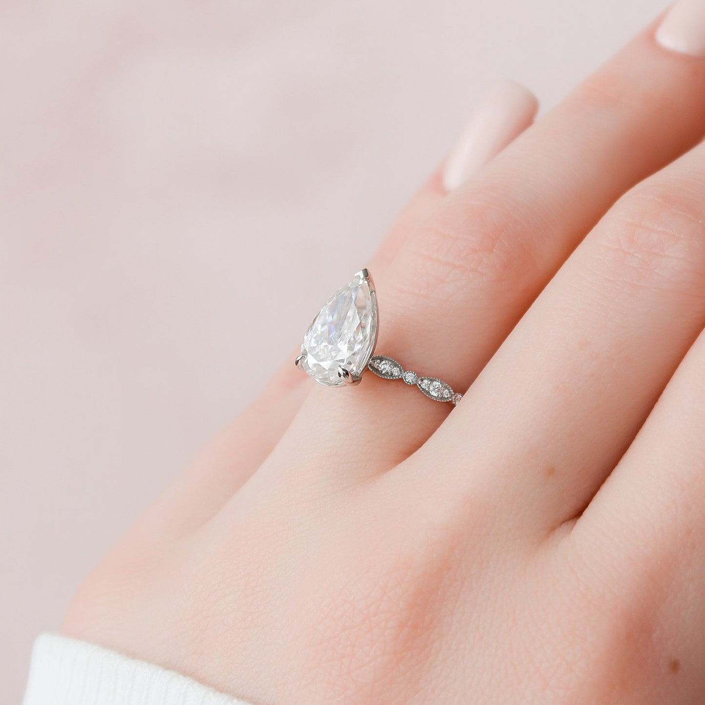 2.50CT Pear Cut Vintage Pave Moissanite Diamond Engagement Ring For Women