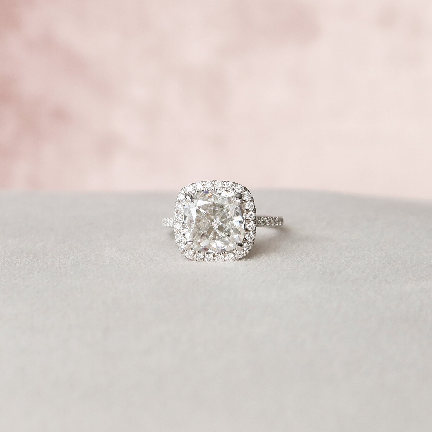 4.0CT Cushion Cut Halo Moissanite Diamond Pave Engagement Ring