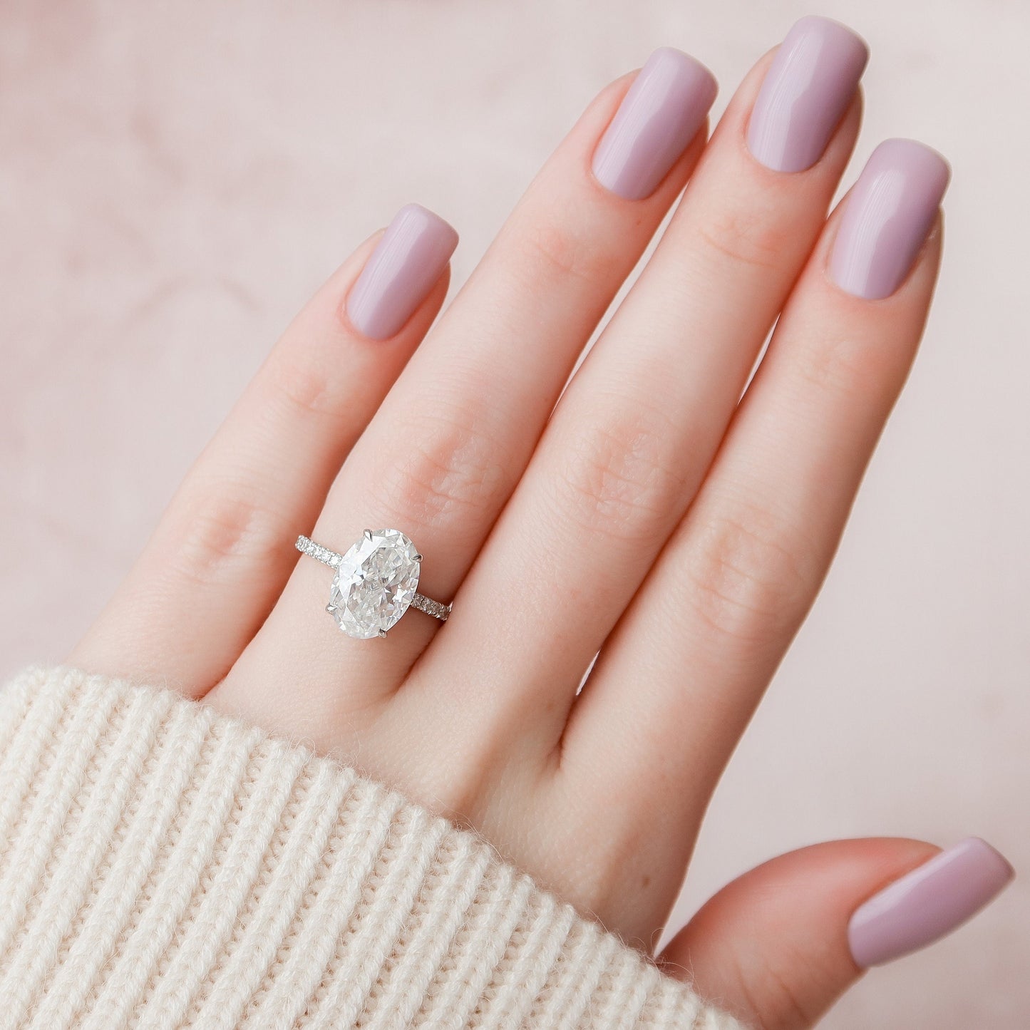 4.0CT Oval Cut Hidden Halo Moissanite Diamond Pave Engagement Ring