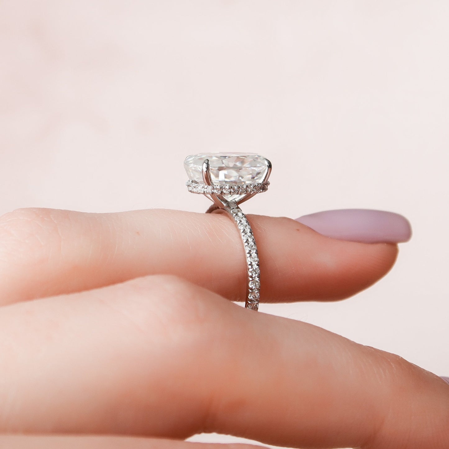 4.0CT Oval Cut Hidden Halo Moissanite Diamond Pave Engagement Ring