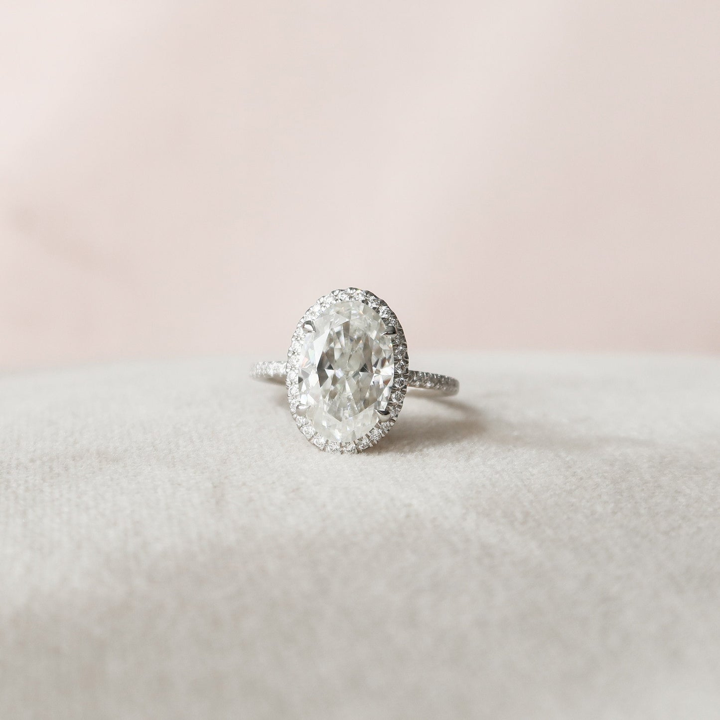 3.50CT Elongated Oval Cut Halo Moissanite Diamond Pave Engagement Ring