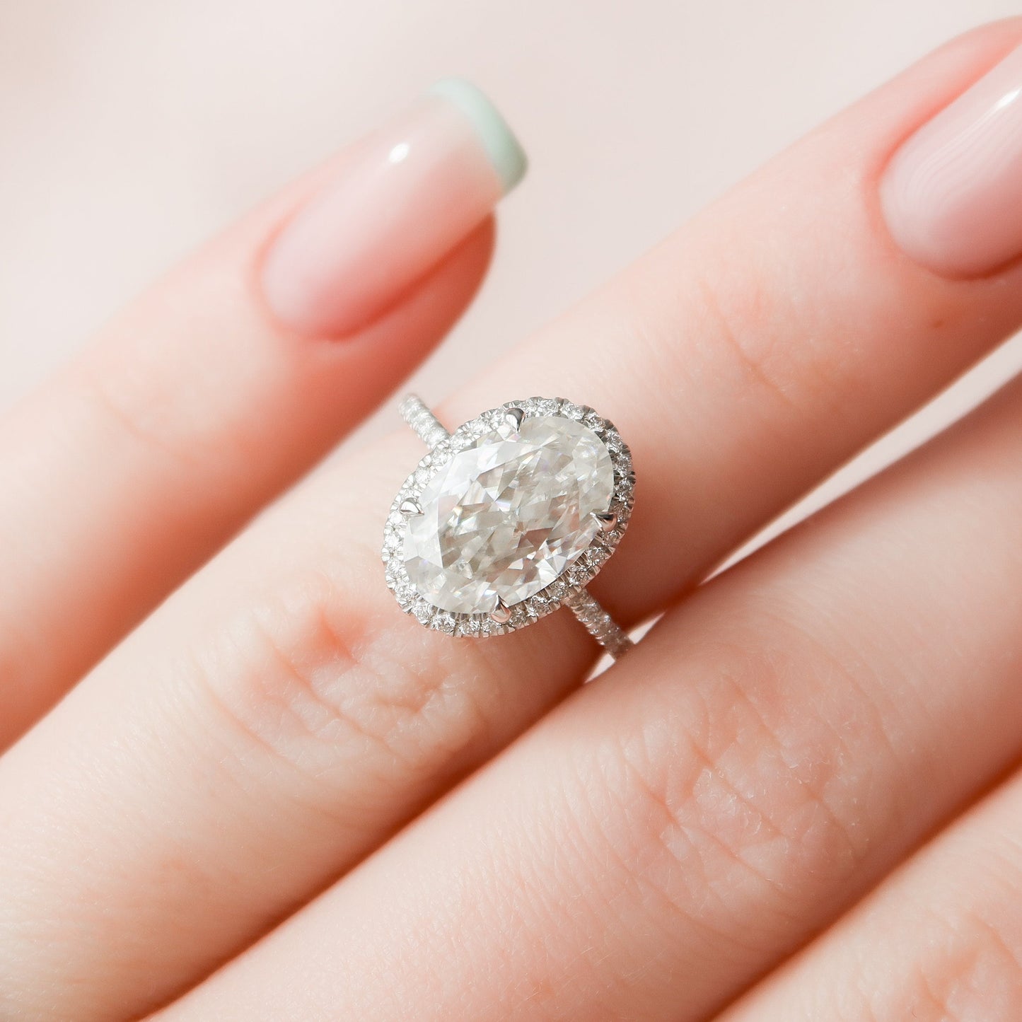 3.5 CT Oval Cut Halo  Moissanite  Engagement Ring
