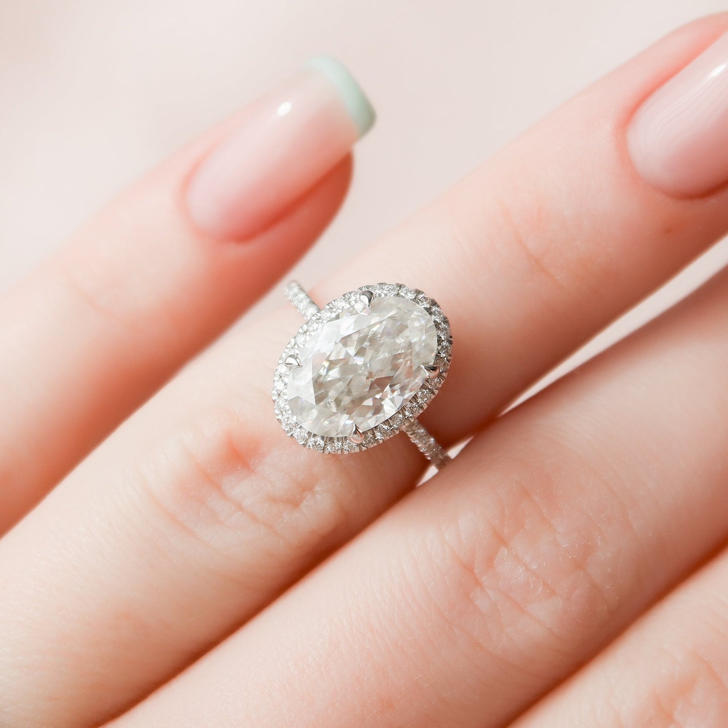 3.50CT Elongated Oval Cut Halo Moissanite Diamond Pave Engagement Ring