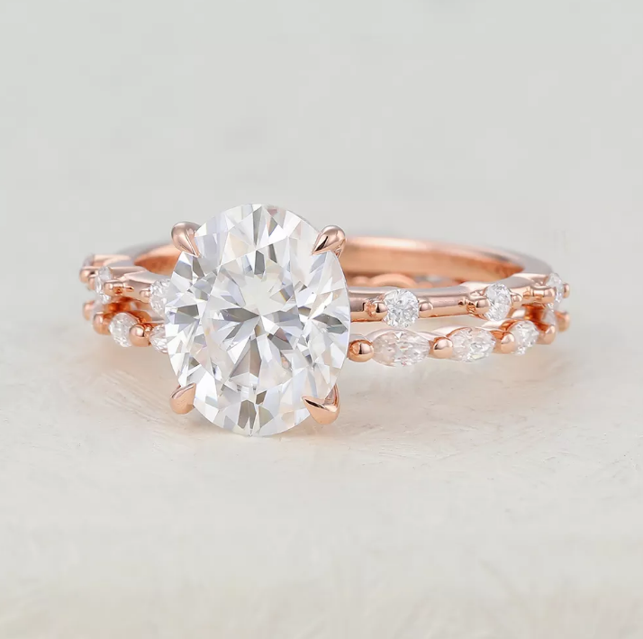 3.0 CT Oval Moissanite Dainty Pave Bridal Ring Set