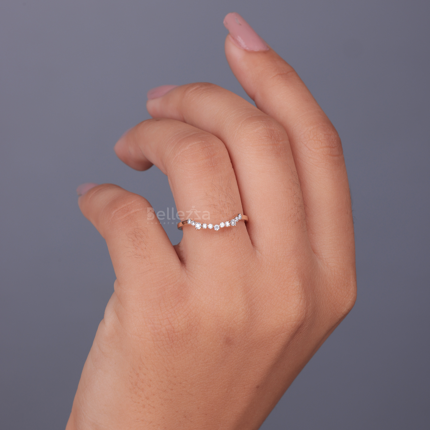 Round Brilliant Diamond Curved Wedding Band - Ready to Ship