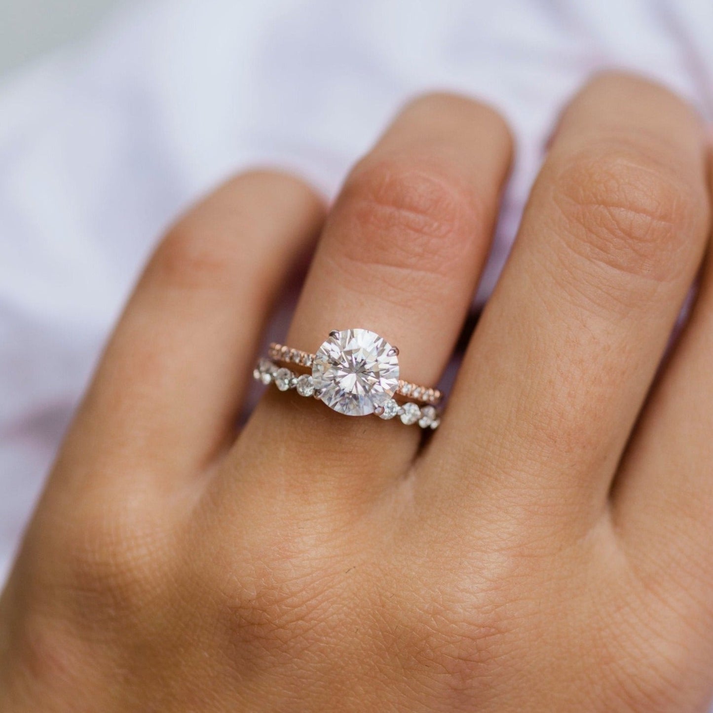 2.10CT Round Cut Hidden Halo Moissanite Diamond Engagement Ring
