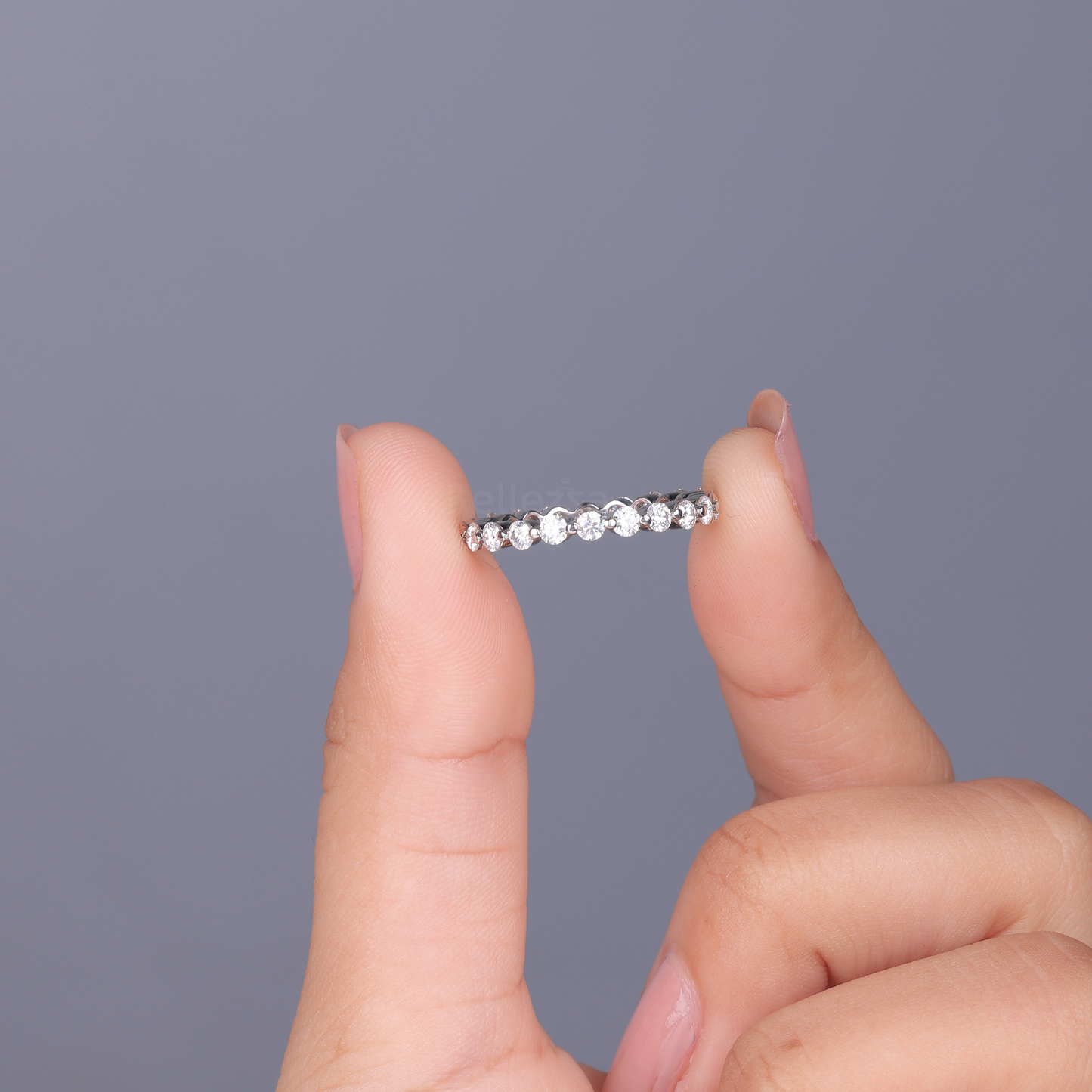 Round Brilliant Bubble Prong Moissanite Wedding Band - Ready to Ship
