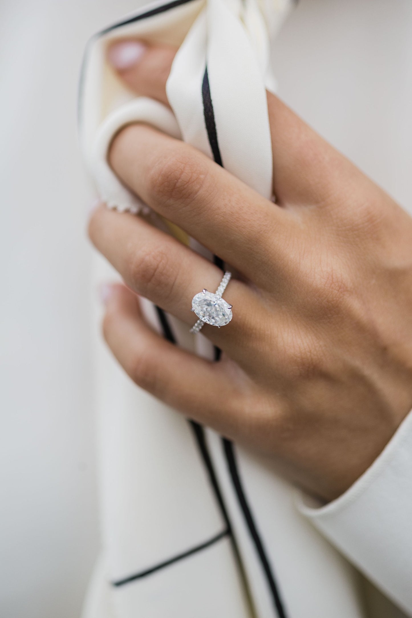 2.90CT Oval Cut Hidden Halo Four Prongs Moissanite Diamond Engagement Ring