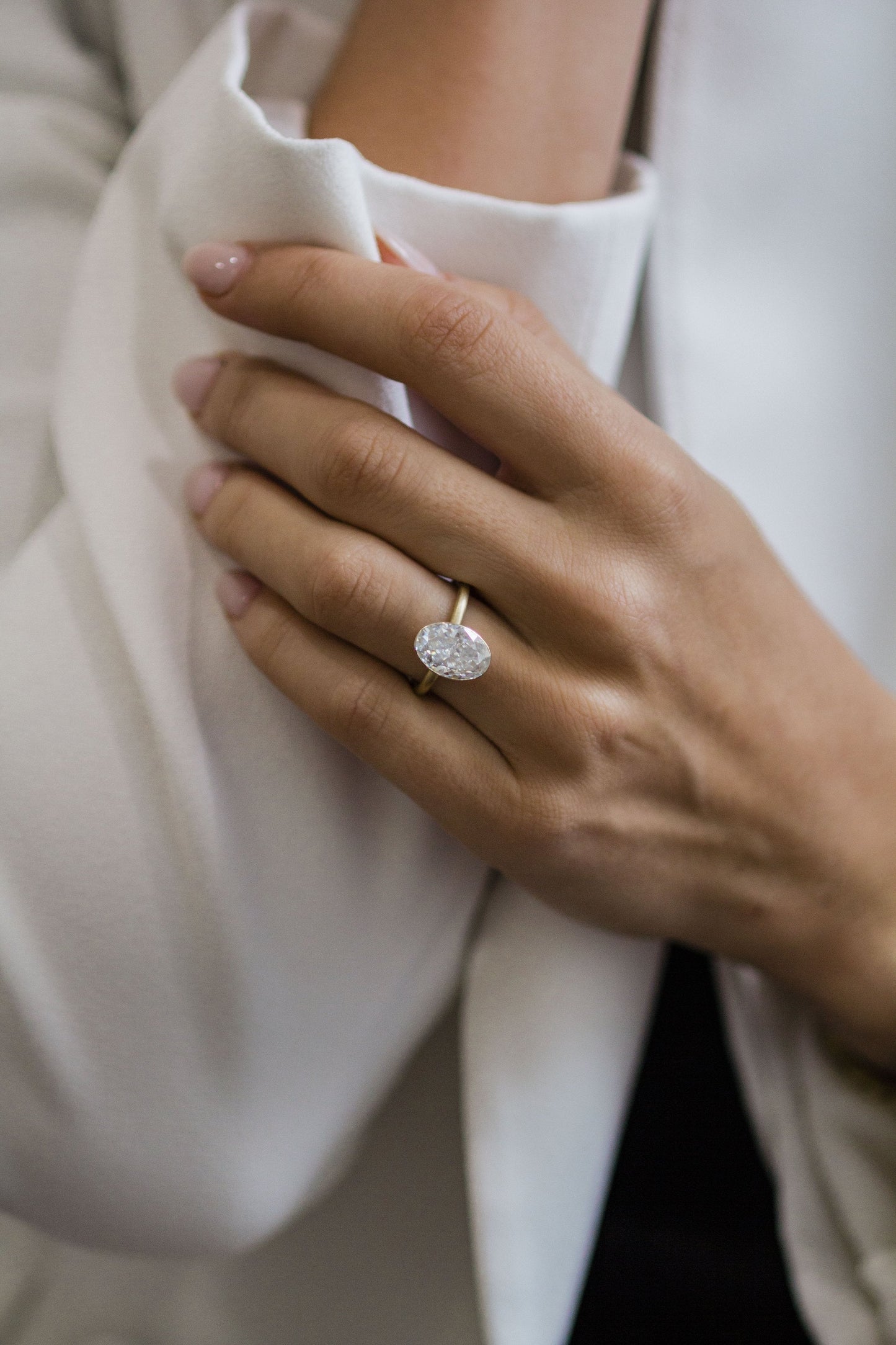 4.0CT Oval Cut Bezel Solitaire Moissanite Diamond Engagement Ring