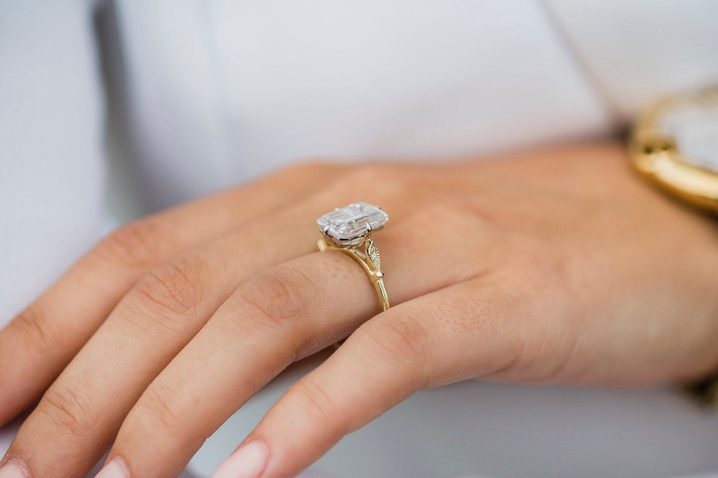 4.10CT Emerald Cut Vintage Pave Moissanite Diamond Engagement Ring