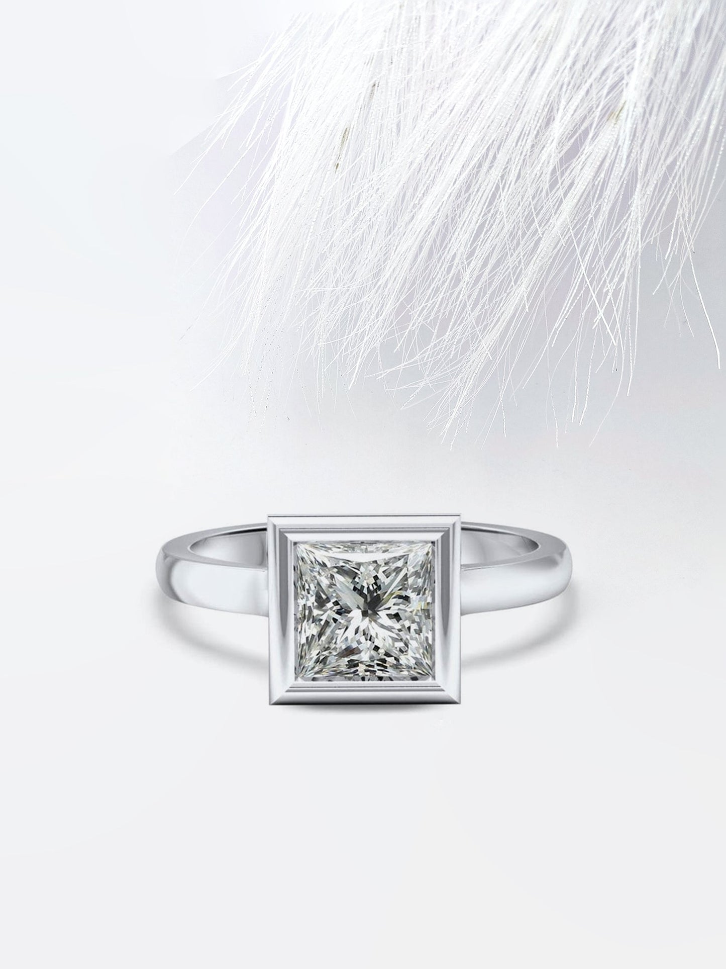 1.0CT Princess Cut Bezel Moissanite Diamond Engagement Ring For Her