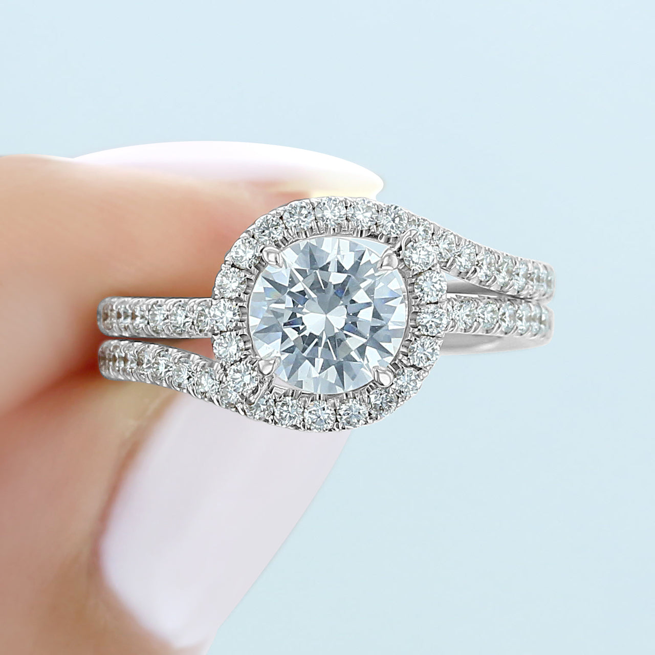 1.0 ct Round cut Halo Moissanite Engagement Ring