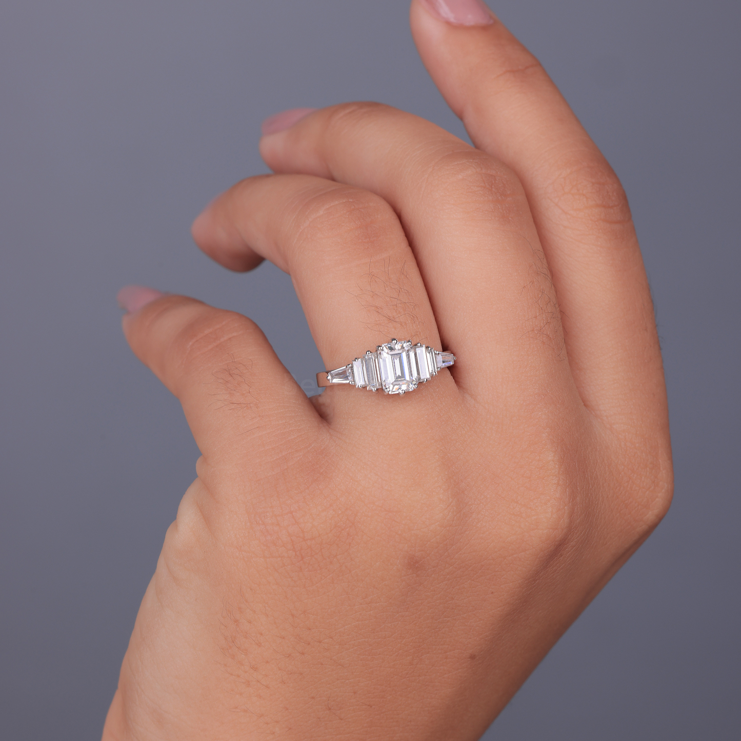 1.0CT Emerald Cut Cluster Moissanite Engagement Ring - Ready to ship