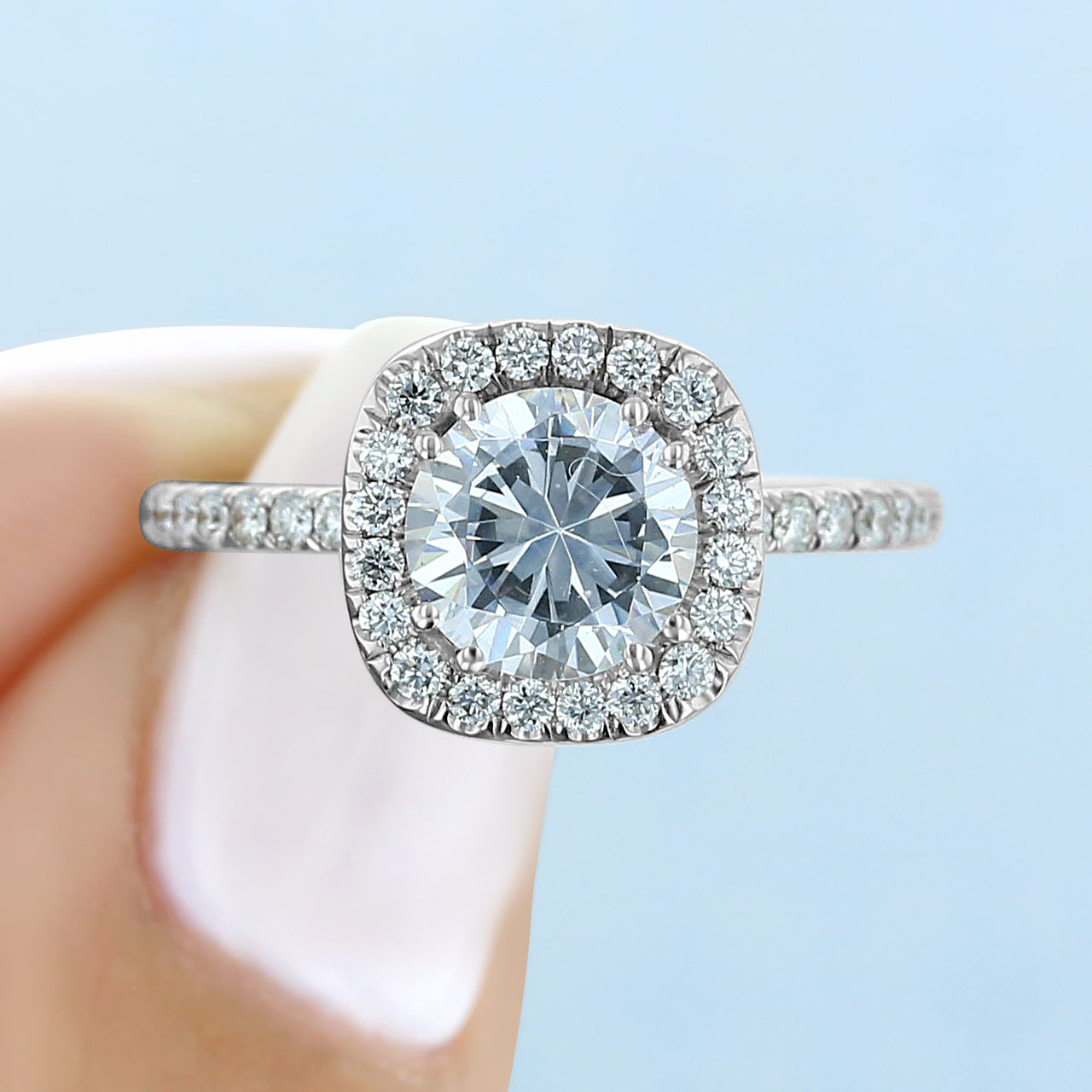 1.0 ct Round cut Halo Moissanite Engagement Ring