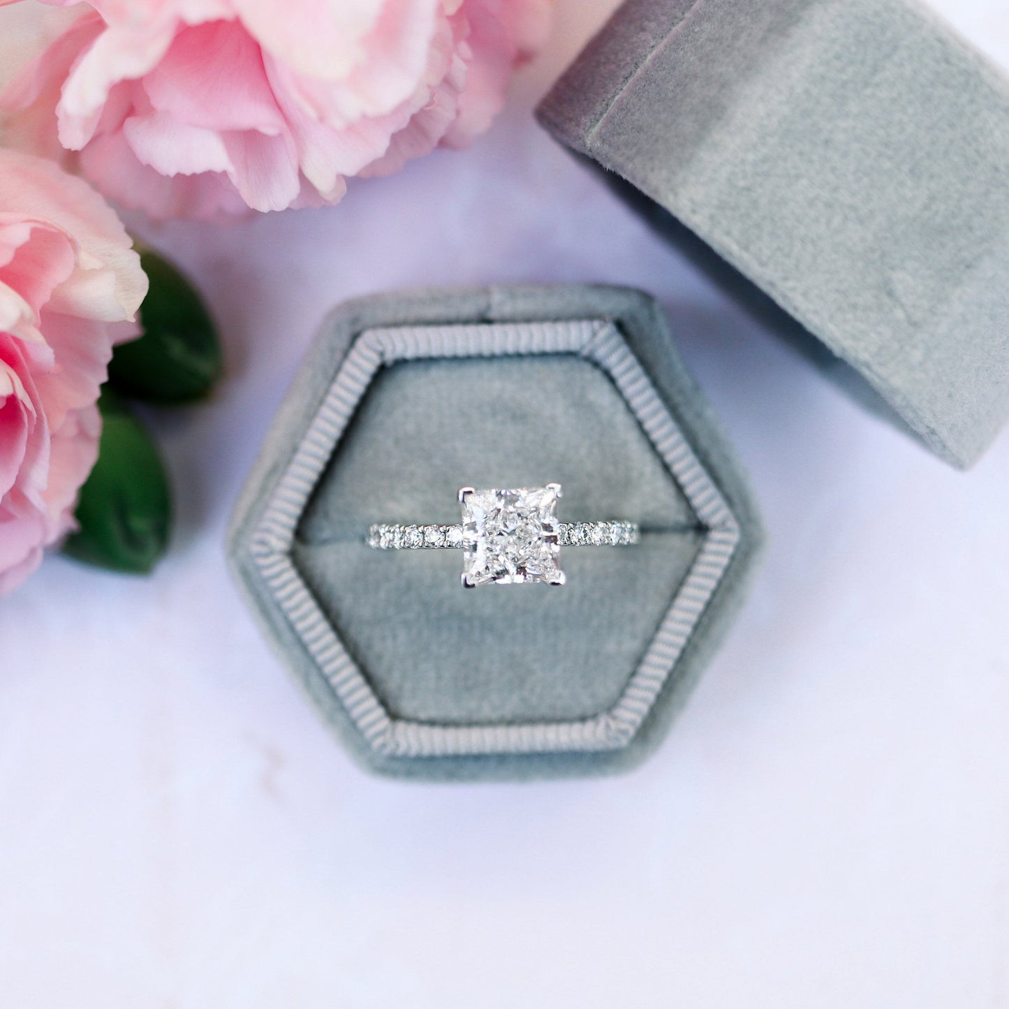 1.50CT Princess Cut Moissanite Classic Pave Diamond Engagement Ring