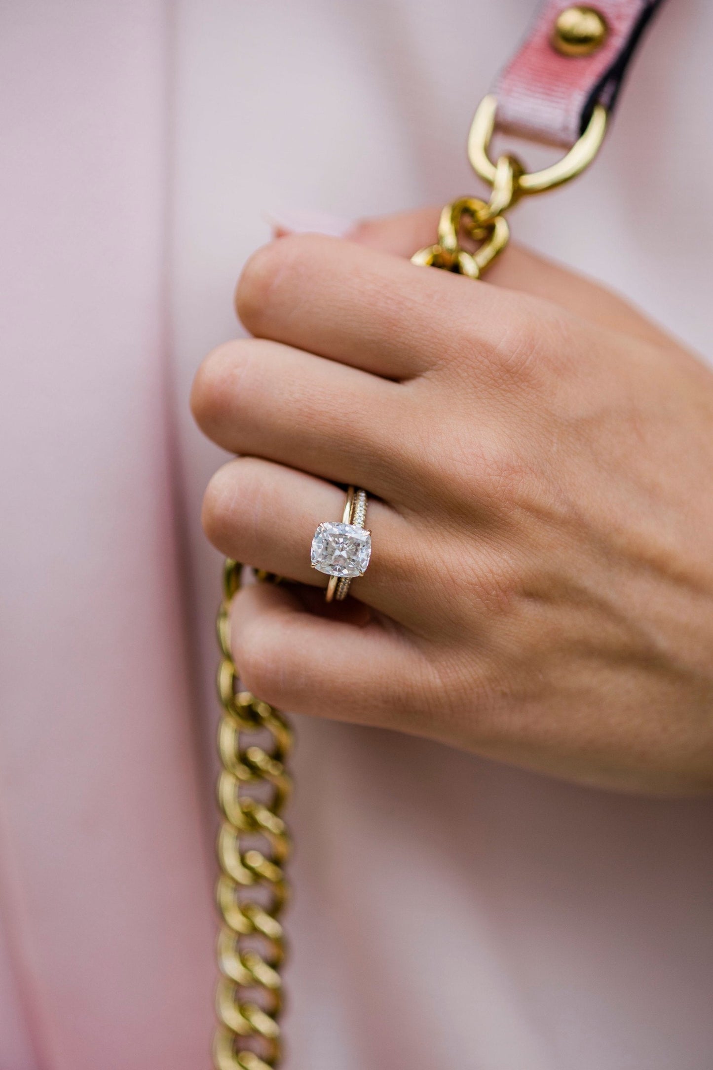 3.0CT Cushion Cut Hidden Halo Moissanite Engagement Ring