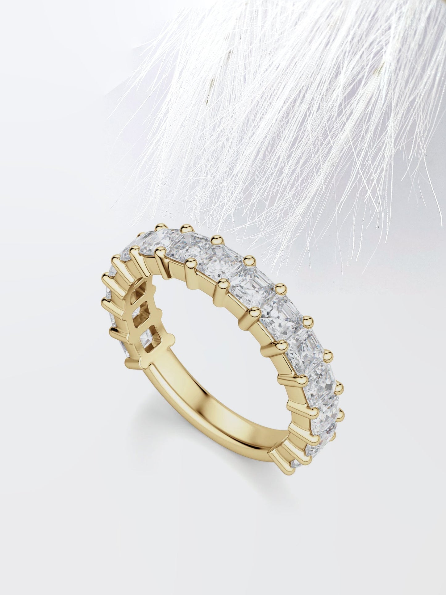 Asscher Cut Semi Eternity (3\\4) Diamond Wedding Band For Her
