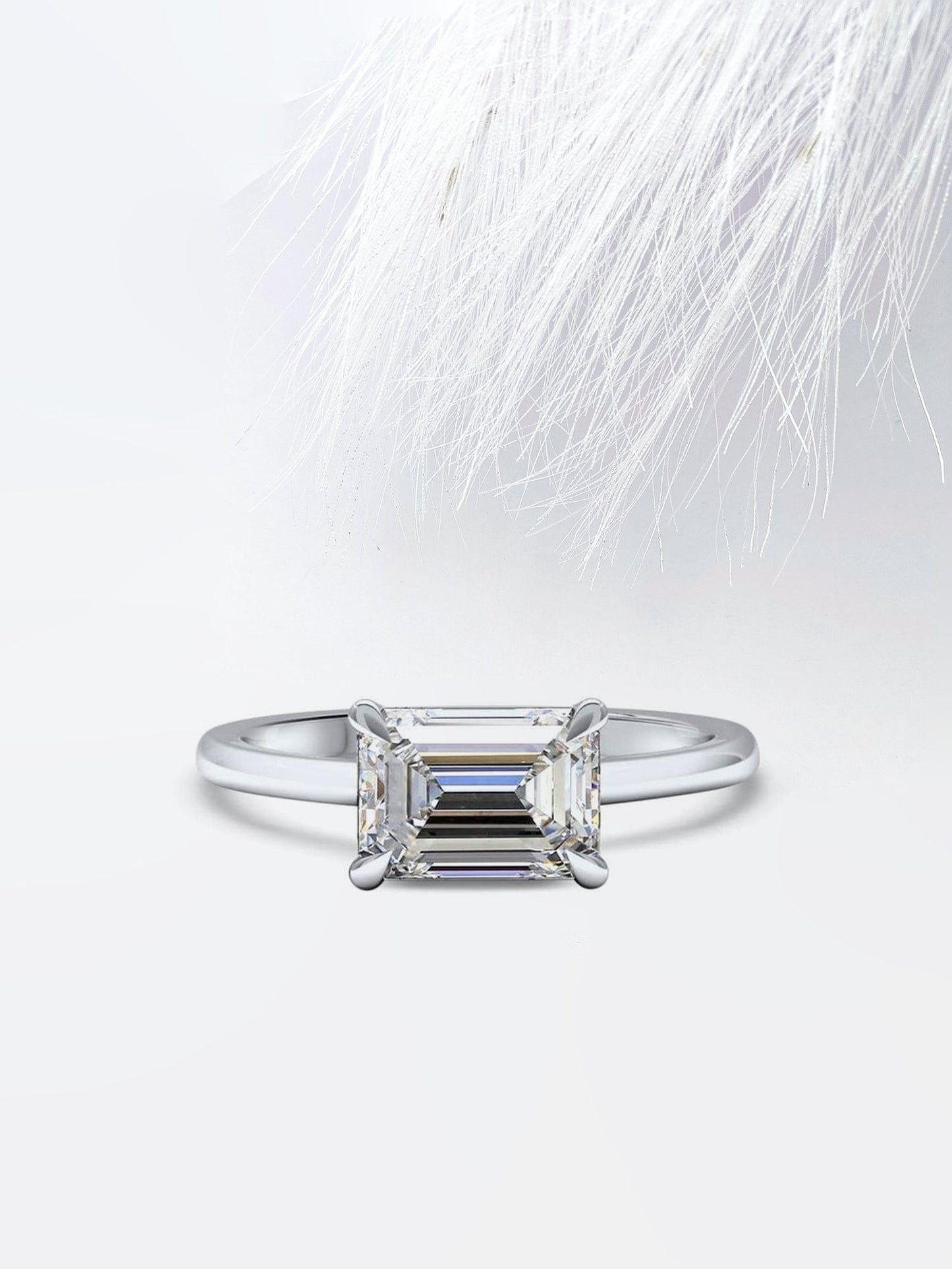 2.5CT East West Emerald Cut Solitaire Moissanite Diamond Engagement Ring For Women