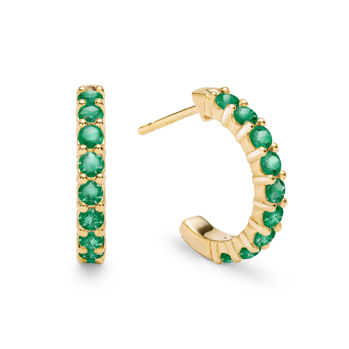 1.08TCW Round Emerald Gemstone Moissanite May Birthstone Hoop Earrings
