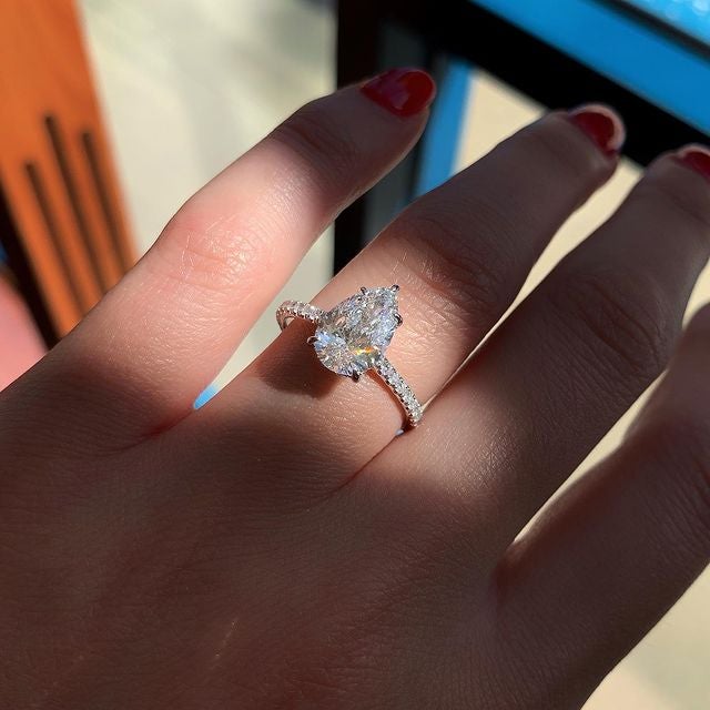 1.50CT Pear Cut Hidden Halo Moissanite Diamond Engagement Ring