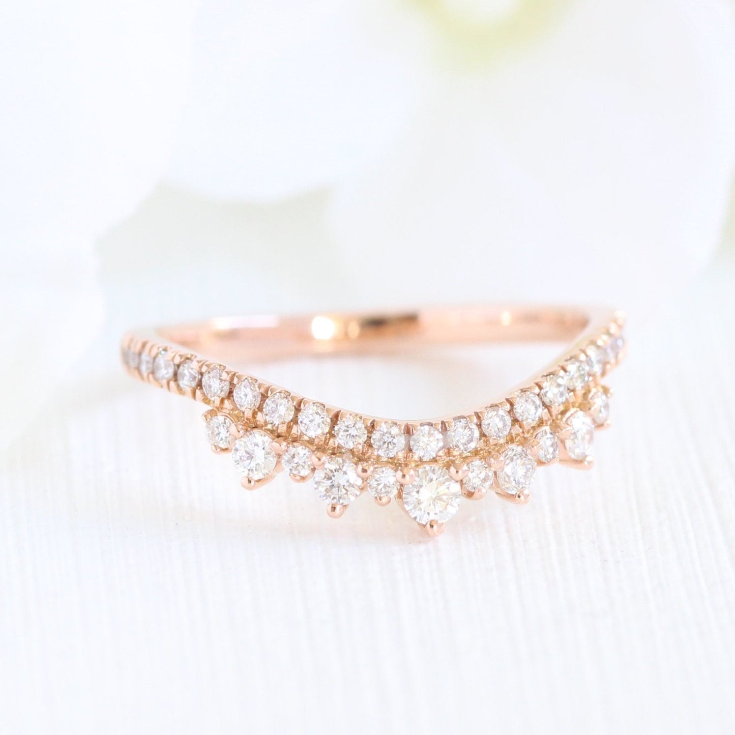 Pear Cut Halo Moissanite Ring With Crown Diamond Band