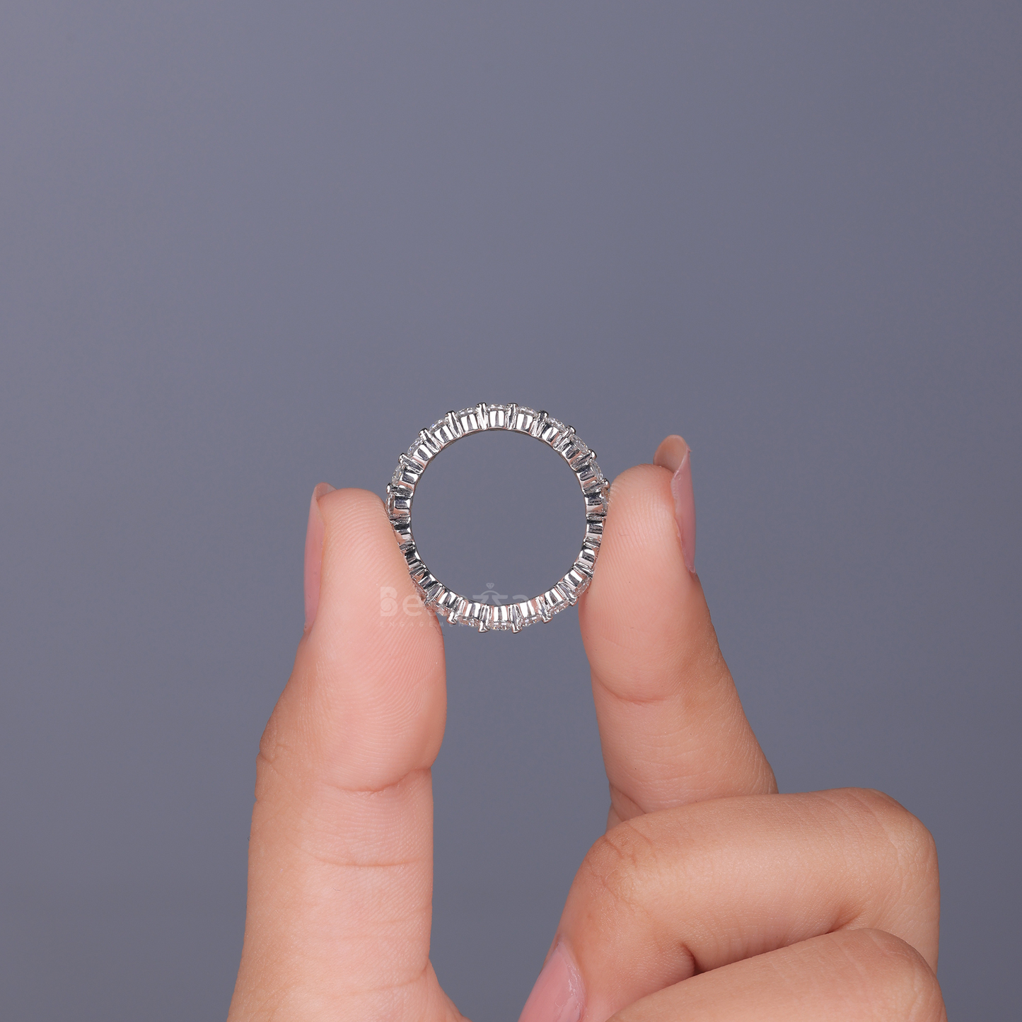 Round Brilliant Bubble Prong Moissanite Wedding Band - Ready to Ship