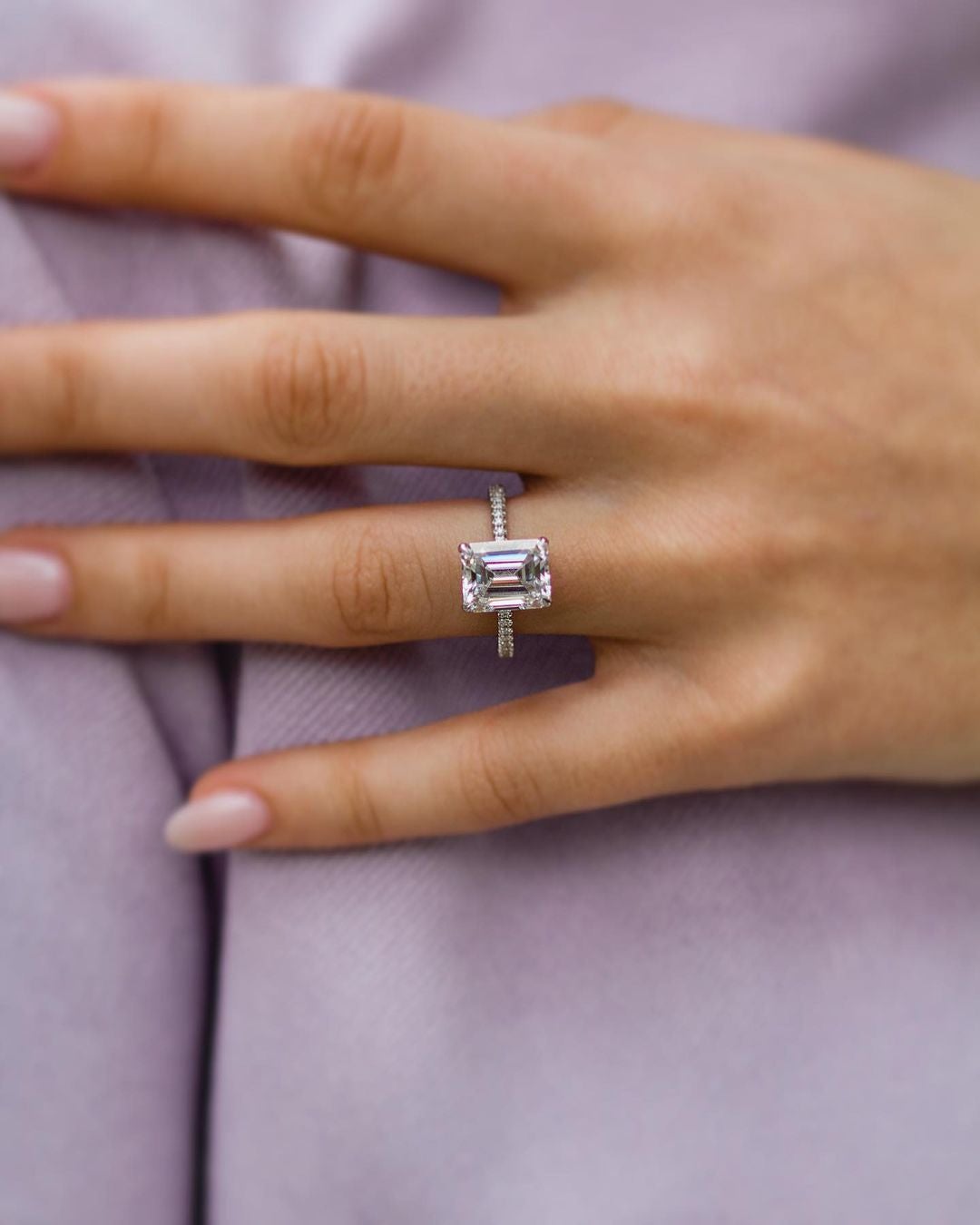 3.25CT Emerald Cut Hidden Halo Moissanite Diamond Engagement Ring