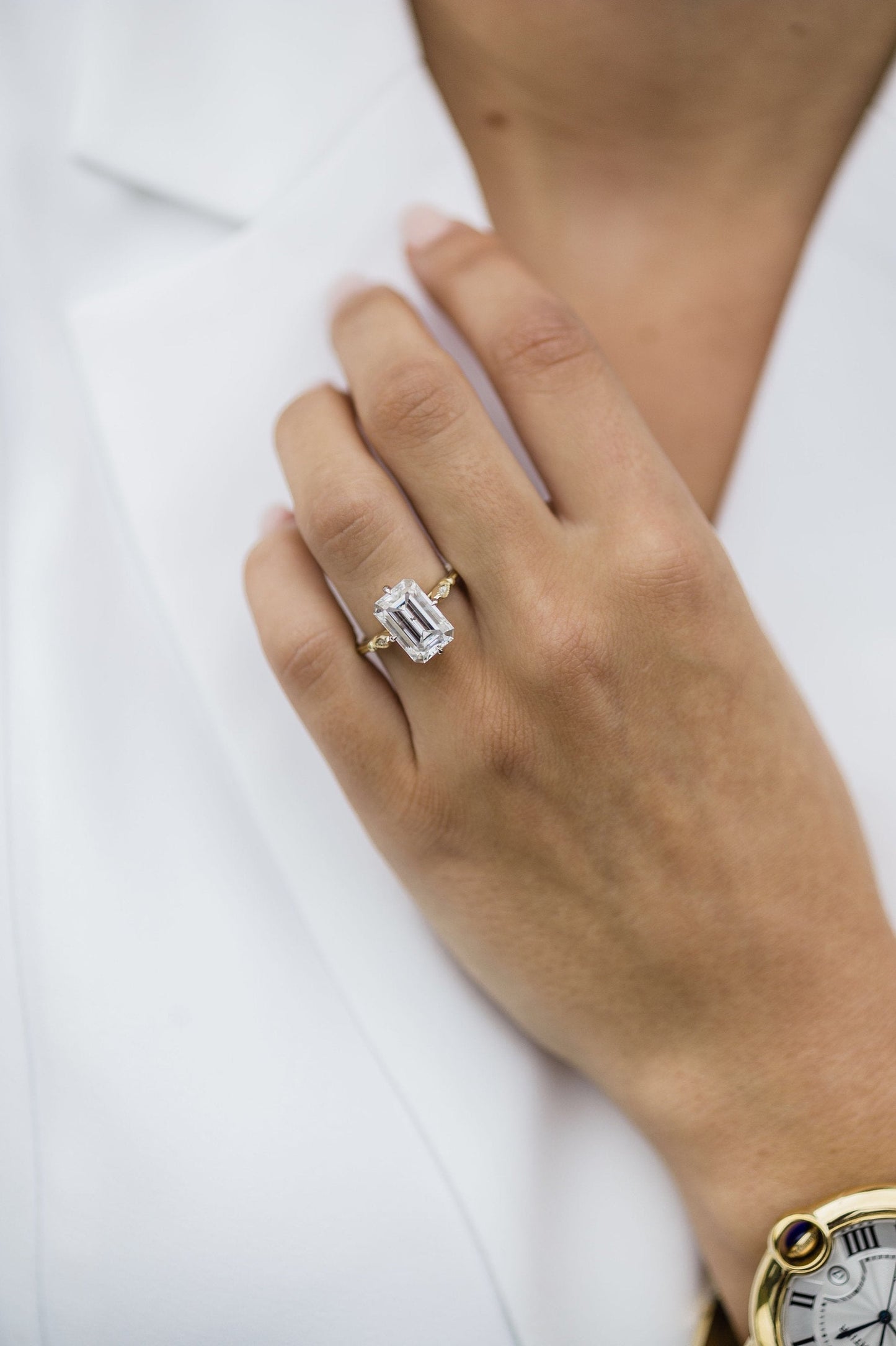 4.10CT Emerald Cut Vintage Pave Moissanite Diamond Engagement Ring