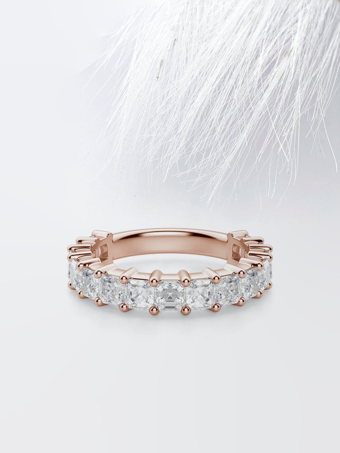 Asscher Cut Semi Eternity (3\\4) Diamond Wedding Band For Her