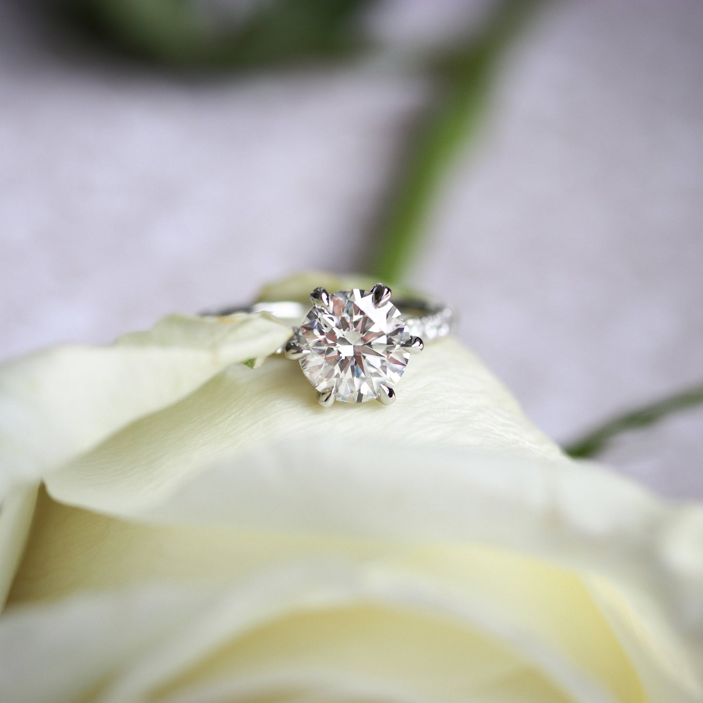 2.25CT Round Brilliant Cut Moissanite Collar Pave Diamond Engagement Ring