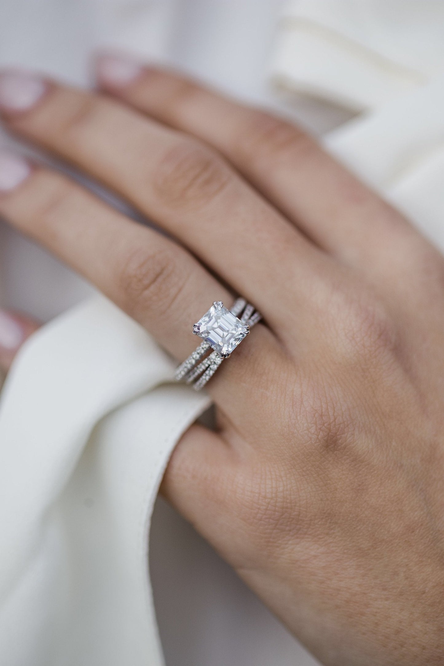2.30CT Ascher Cut Hidden Halo Moissanite Diamond Engagement Ring