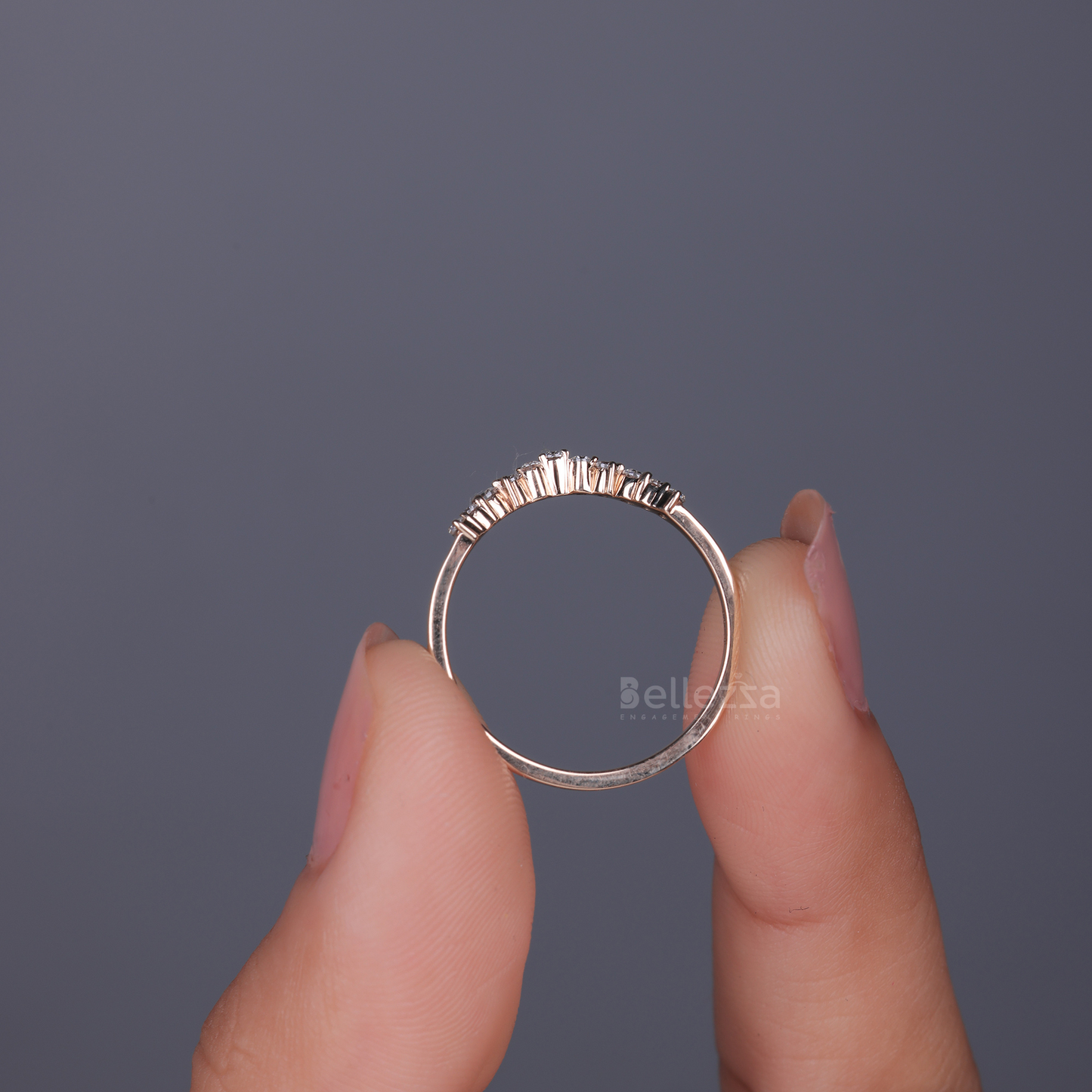 Round Brilliant Diamond Curved Wedding Band - Ready to Ship