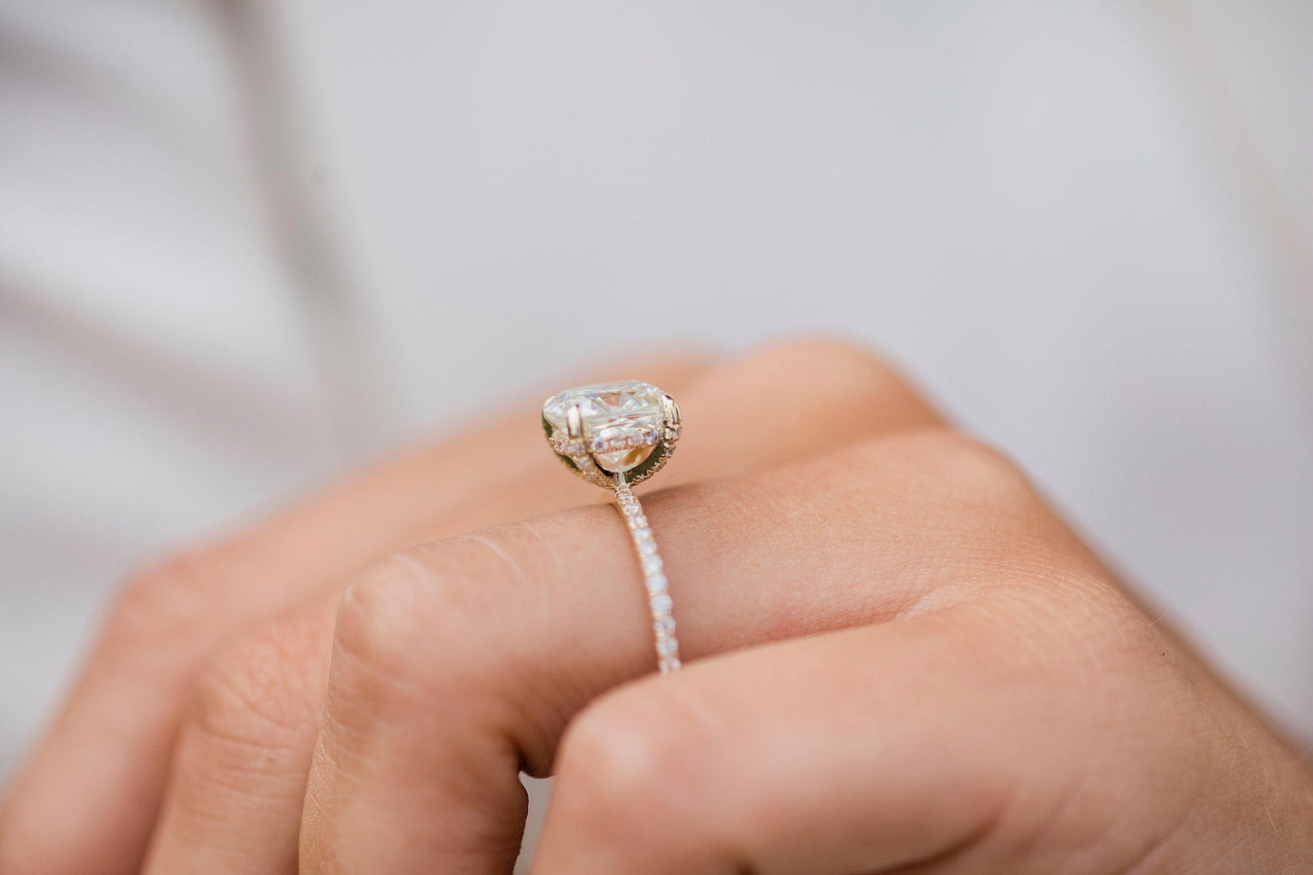 2.0CT Cushion Cut Hidden Halo Moissanite Diamond Engagement Ring